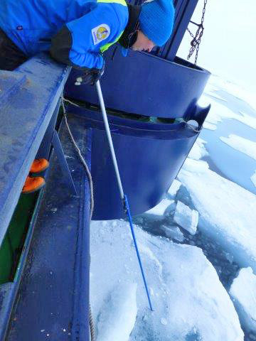 Emma poking ice on starboard.