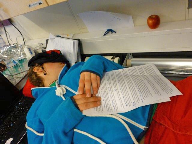 Emma power naping in the lab.