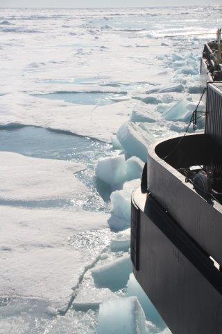 Oden breaking ice-crack in front.