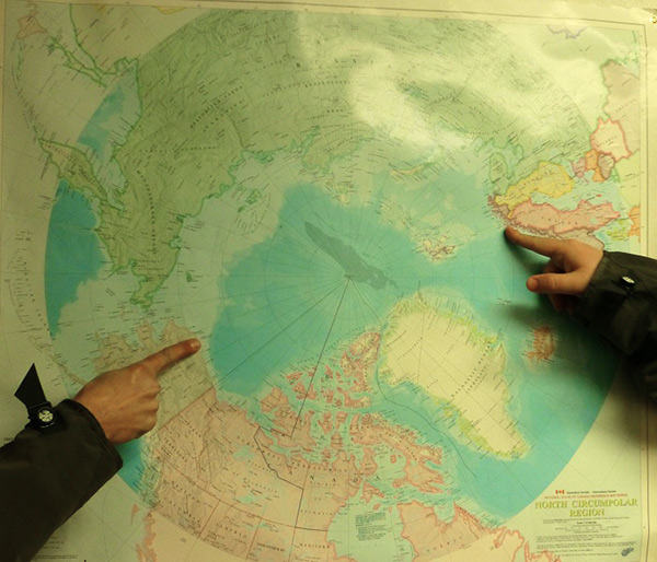 Tromsö and Barrow, start and end of leg 2 on a map in our Barrow accommodation.